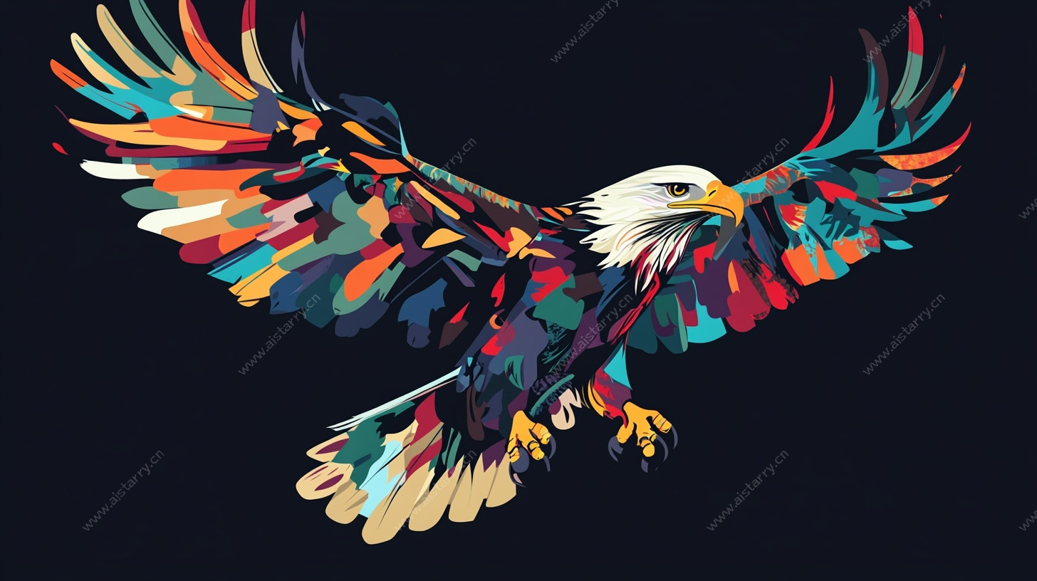 彩色抽象展翅雄鹰图案