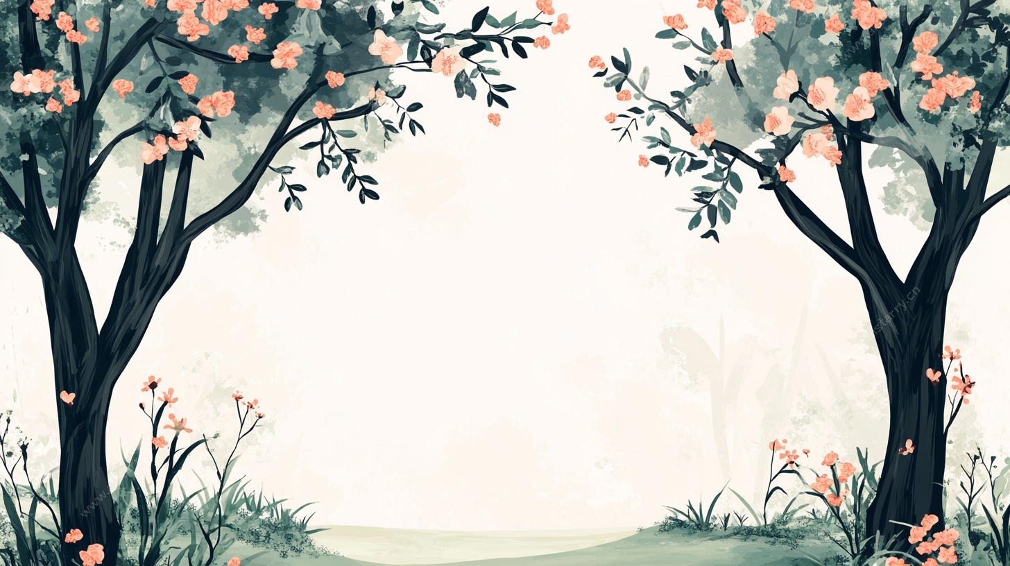 春日双树花卉风景图