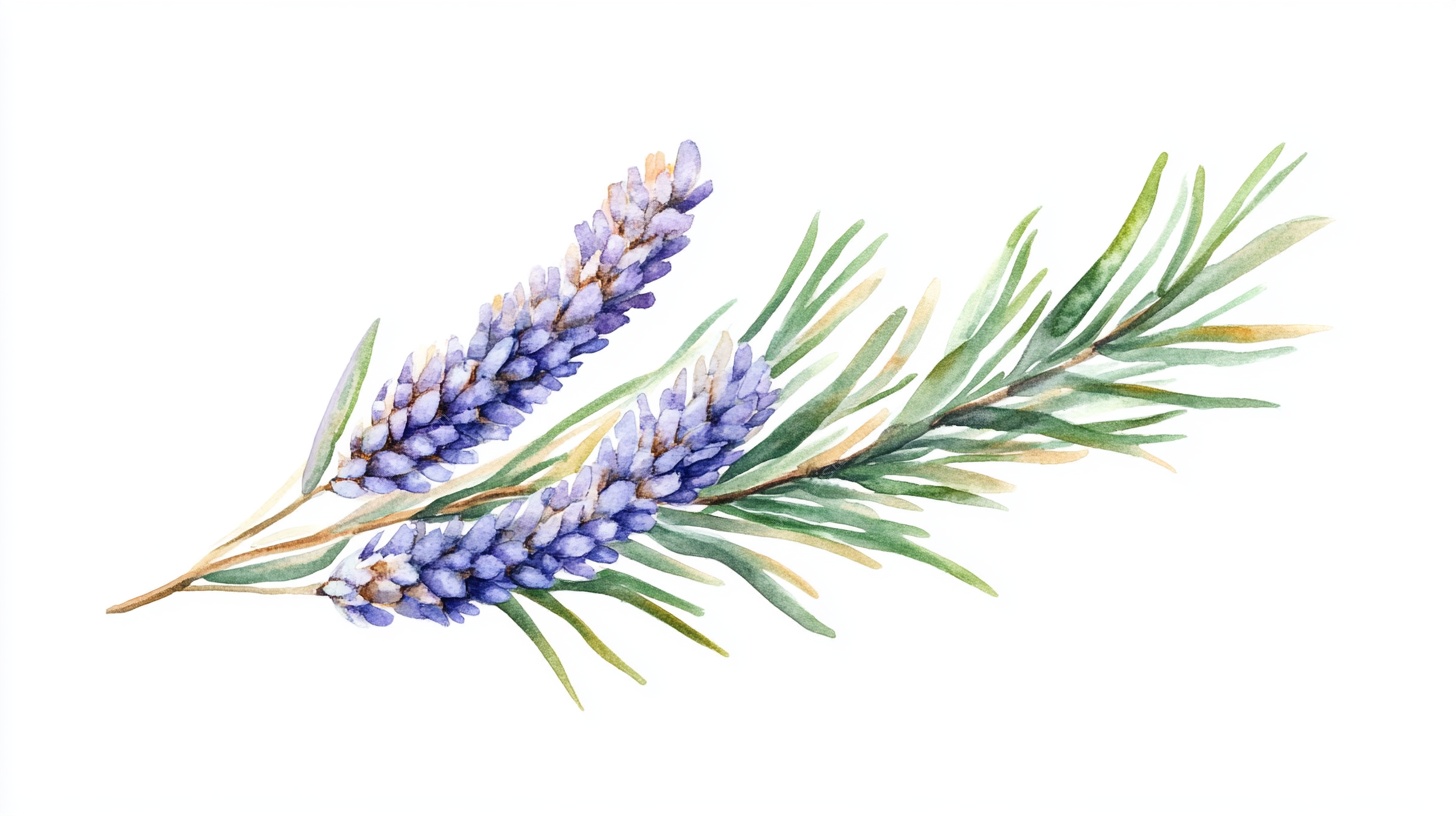 水彩绘薰衣草枝叶