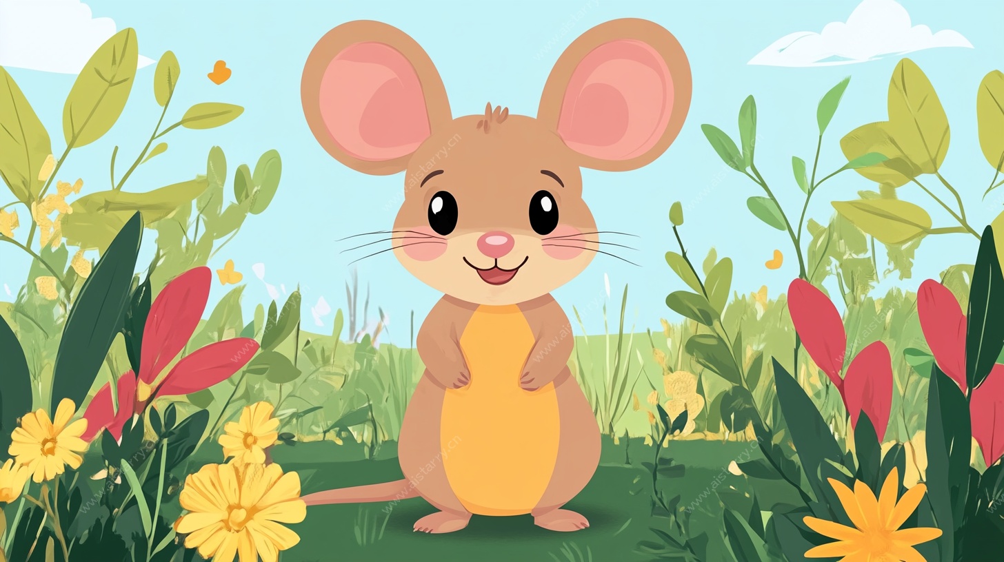 可爱小老鼠置身花草间