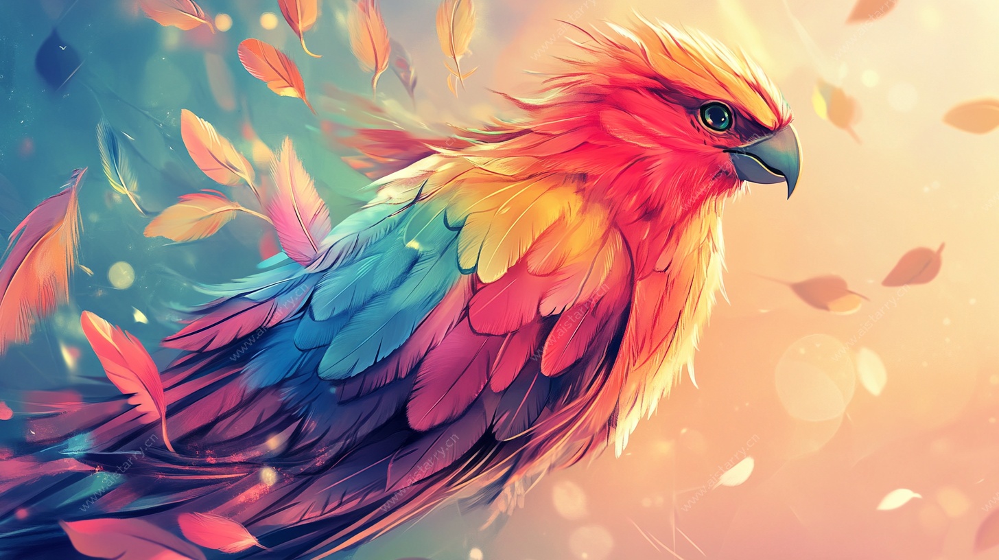 五彩斑斓飞鸟梦幻插画