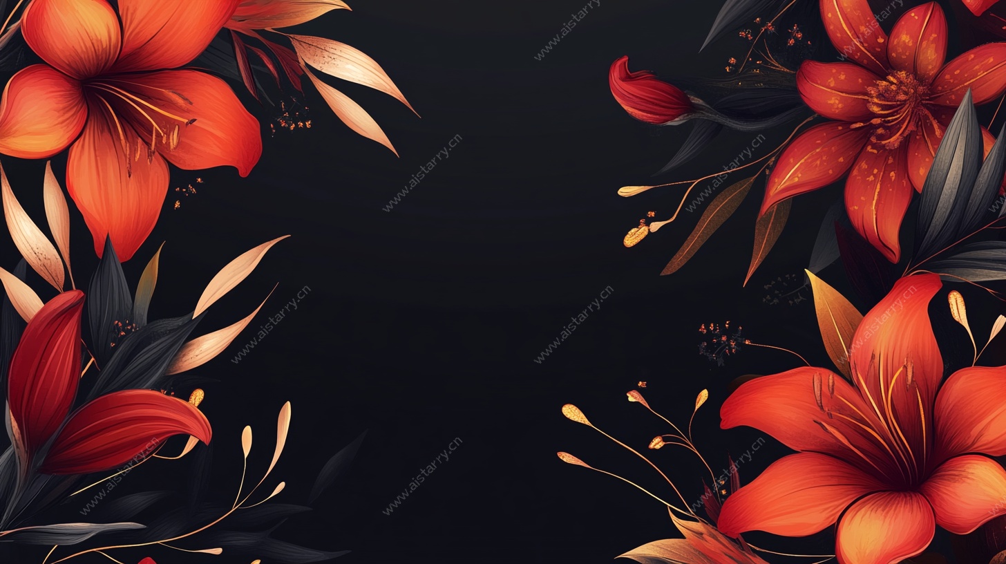 红百合花卉黑色背景图