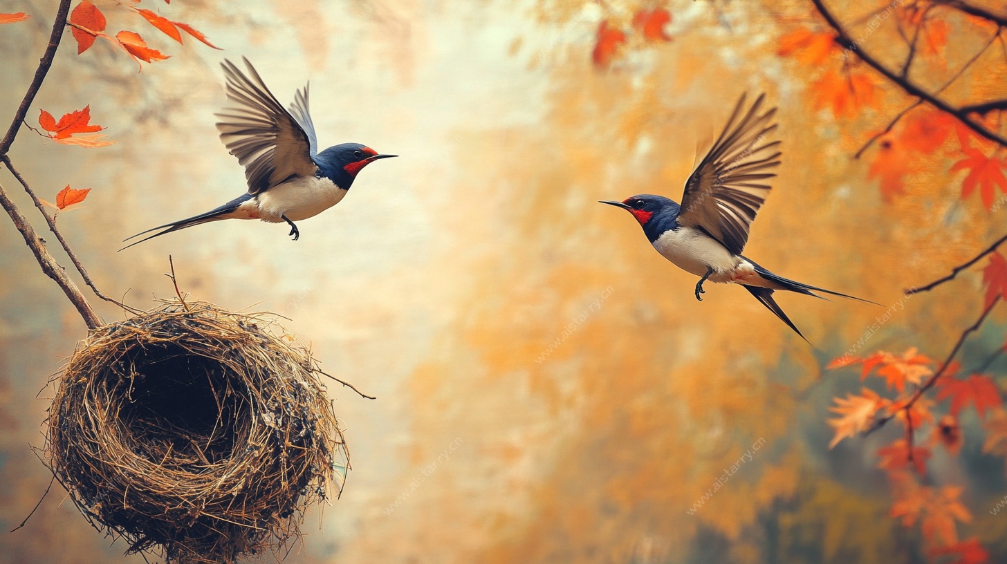 秋日双燕归巢图