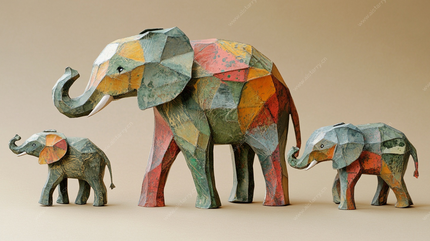 多彩几何大象雕塑摆件