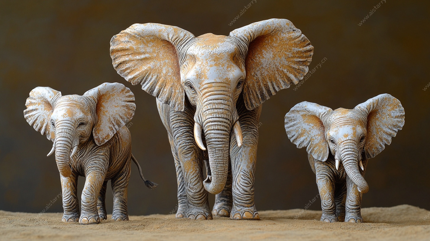 三头大象雕塑摆件