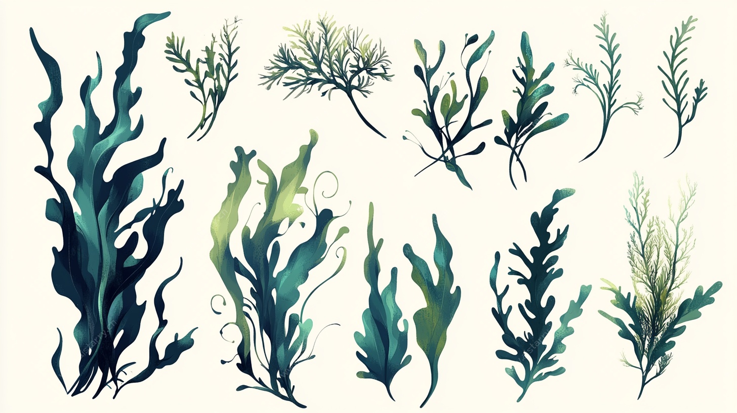 手绘海洋藻类植物素材集