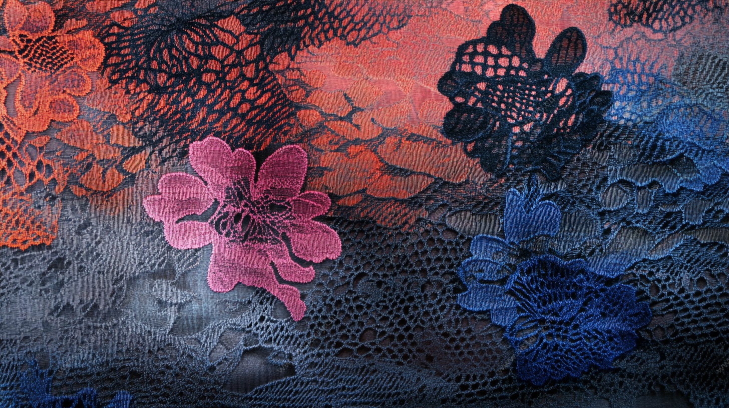 多彩蕾丝花纹布料特写