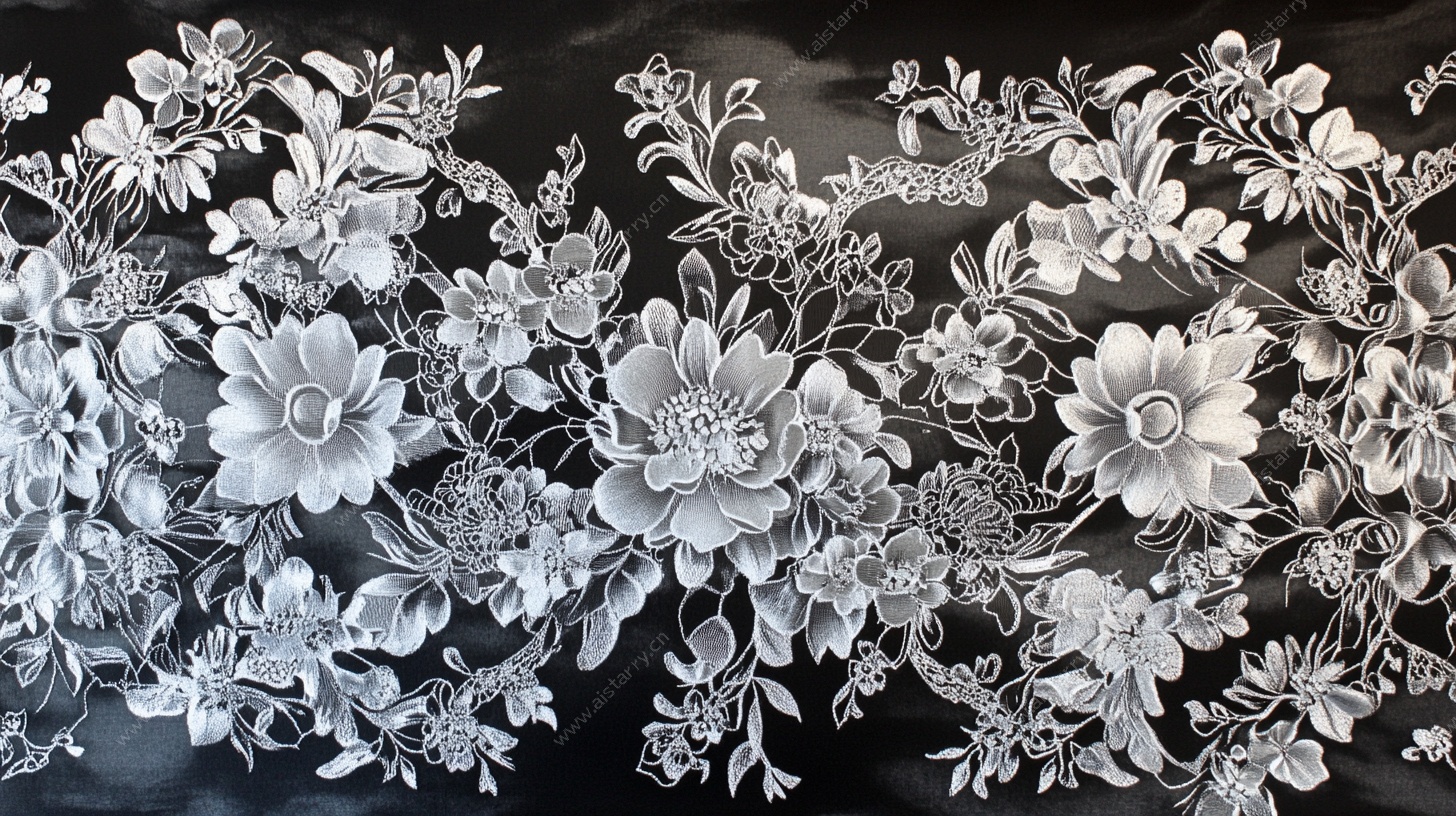 精致银绣花卉图案