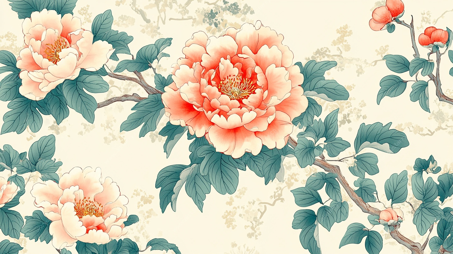 中式牡丹花卉图案背景图
