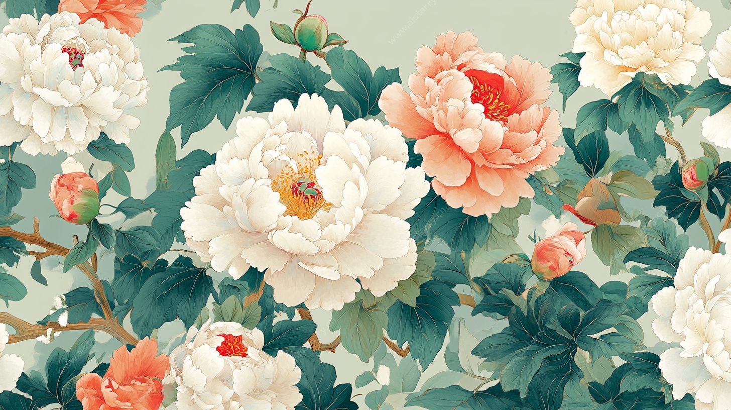 中式牡丹花卉图案设计