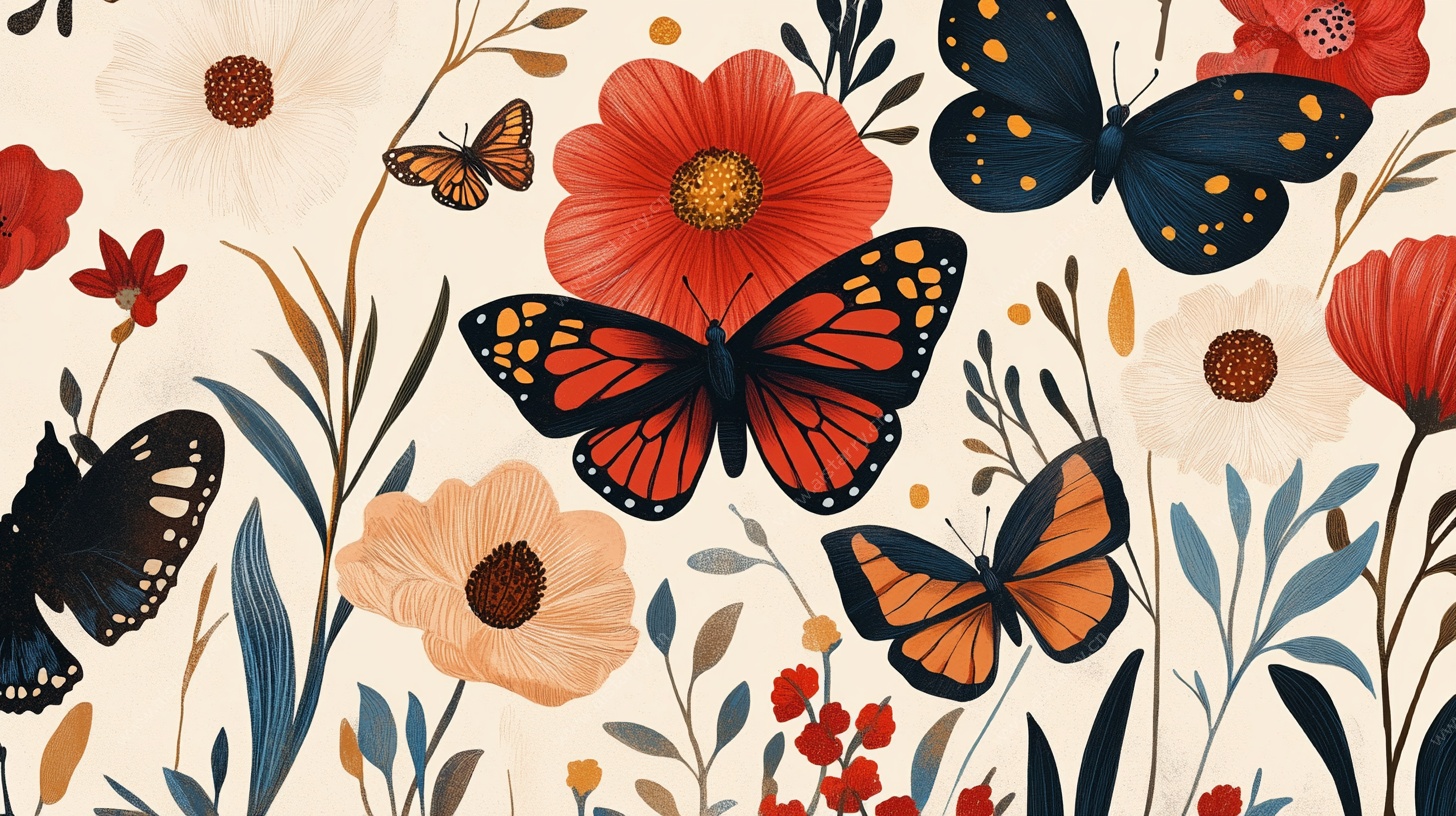 花卉蝴蝶装饰图案