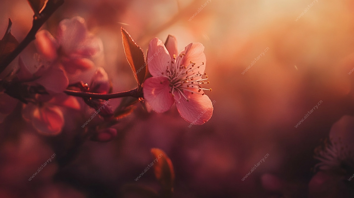 夕阳下的粉嫩桃花