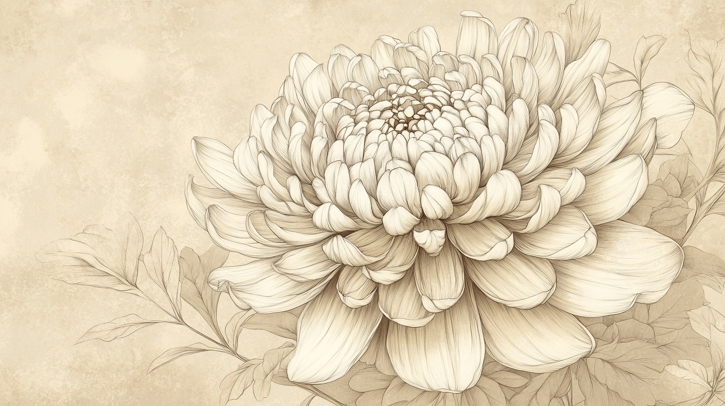 手绘淡雅大丽花图案