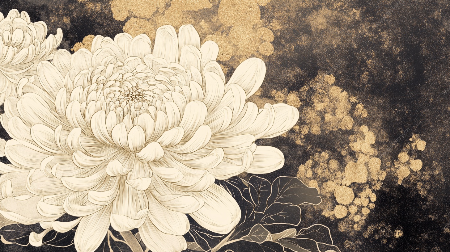 中式白菊水墨风背景图