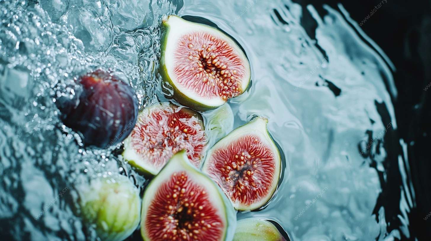 水中漂浮的新鲜无花果