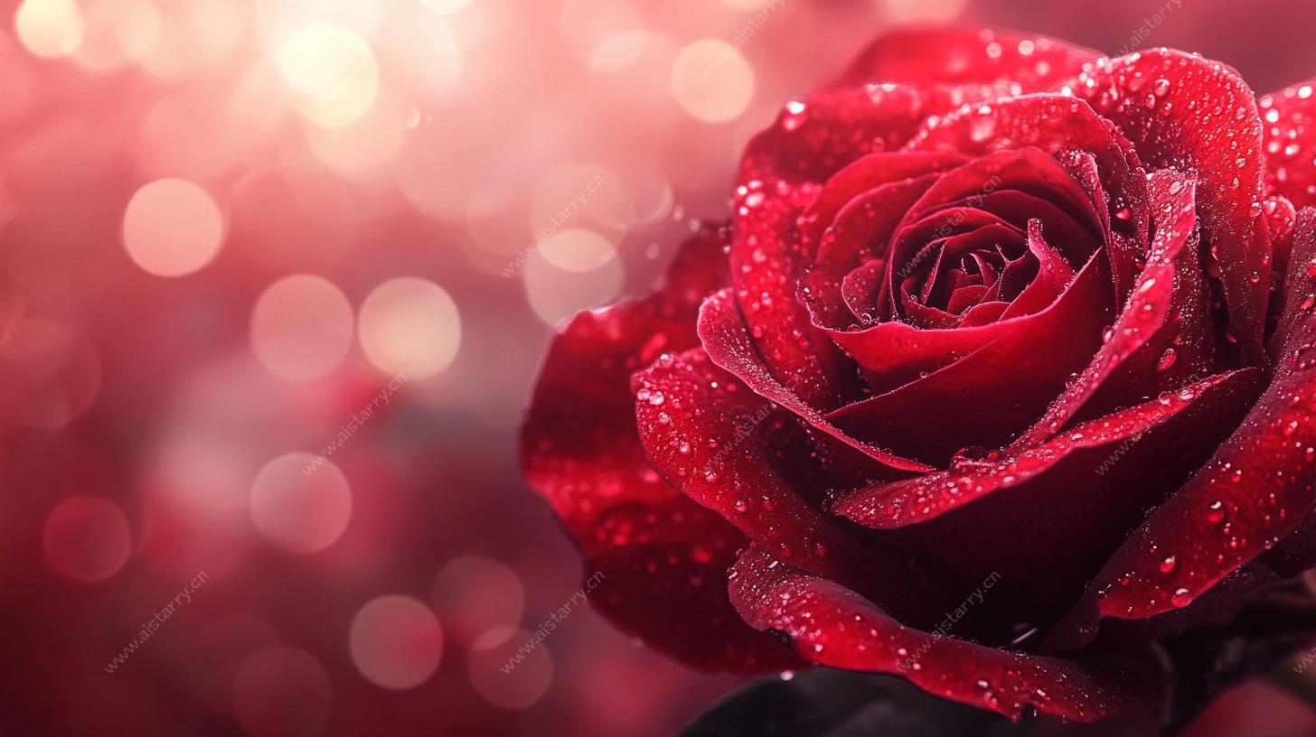 带露红玫瑰的浪漫特写