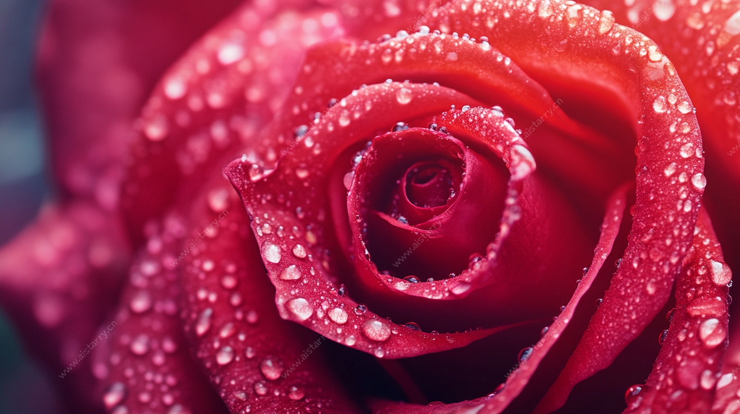 带水珠的红玫瑰特写