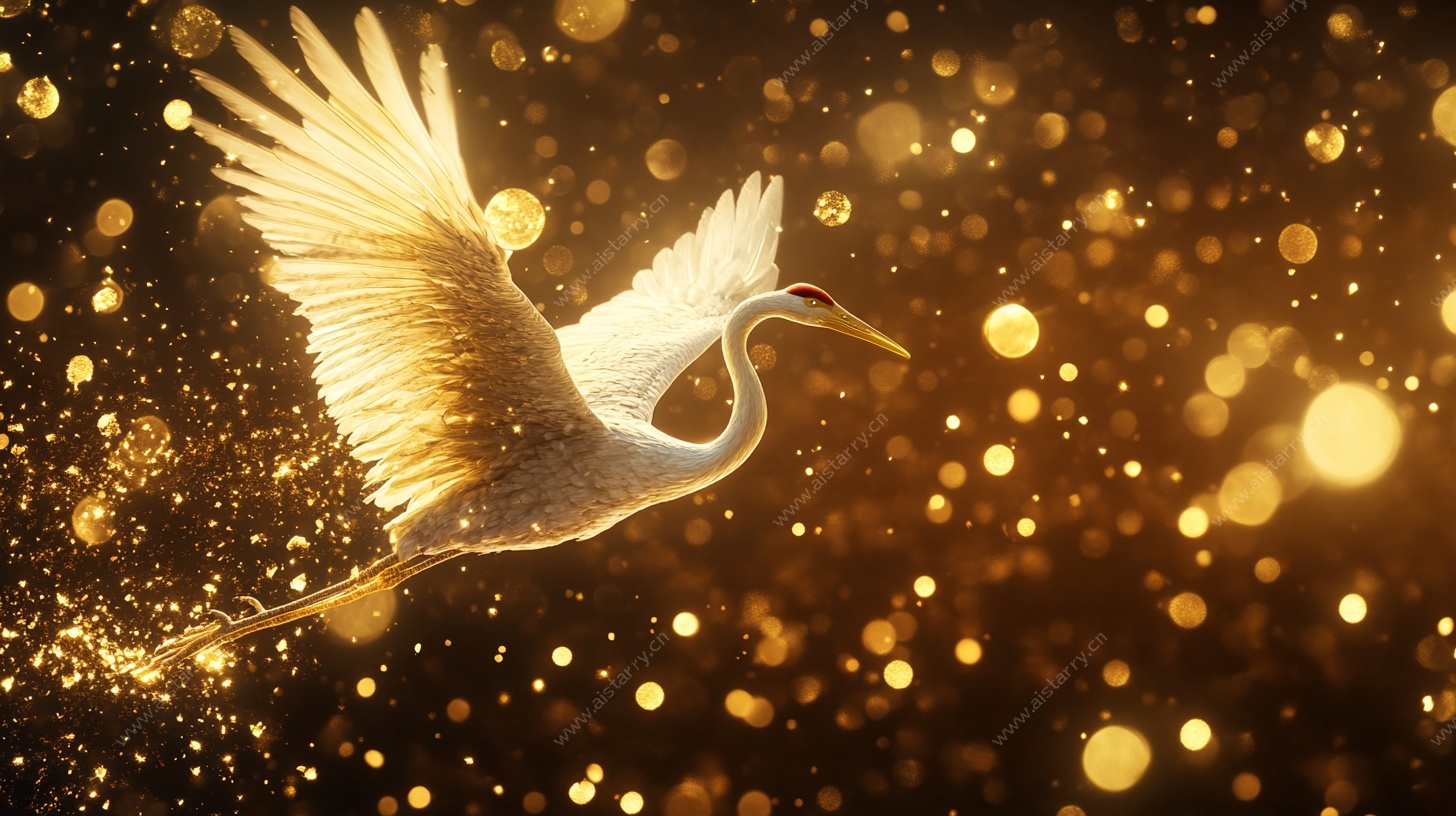 金色仙鹤飞舞奇幻场景