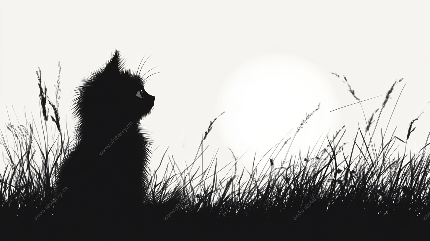 猫咪于草地的剪影
