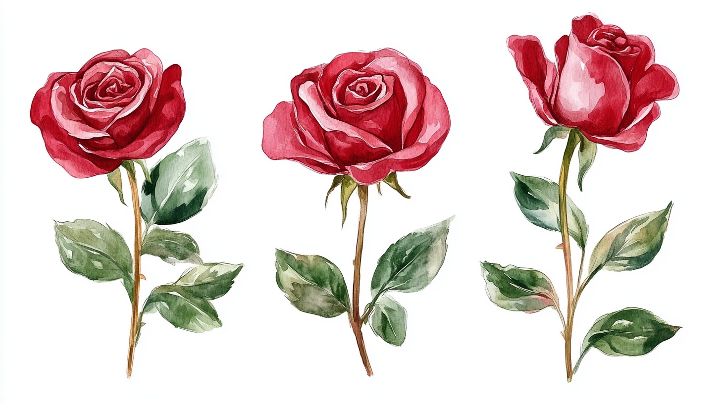 三朵水彩红玫瑰插画