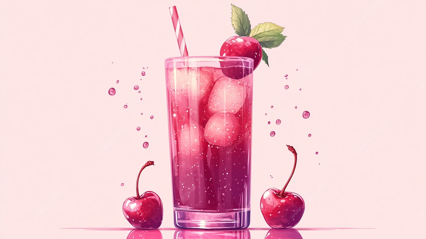 樱桃冰饮插画