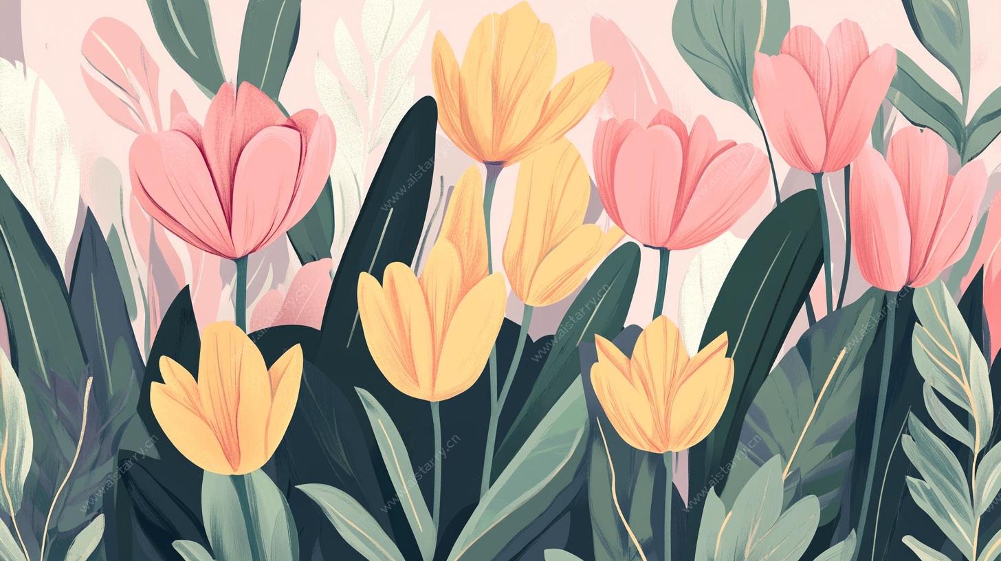 春日郁金香花卉插画