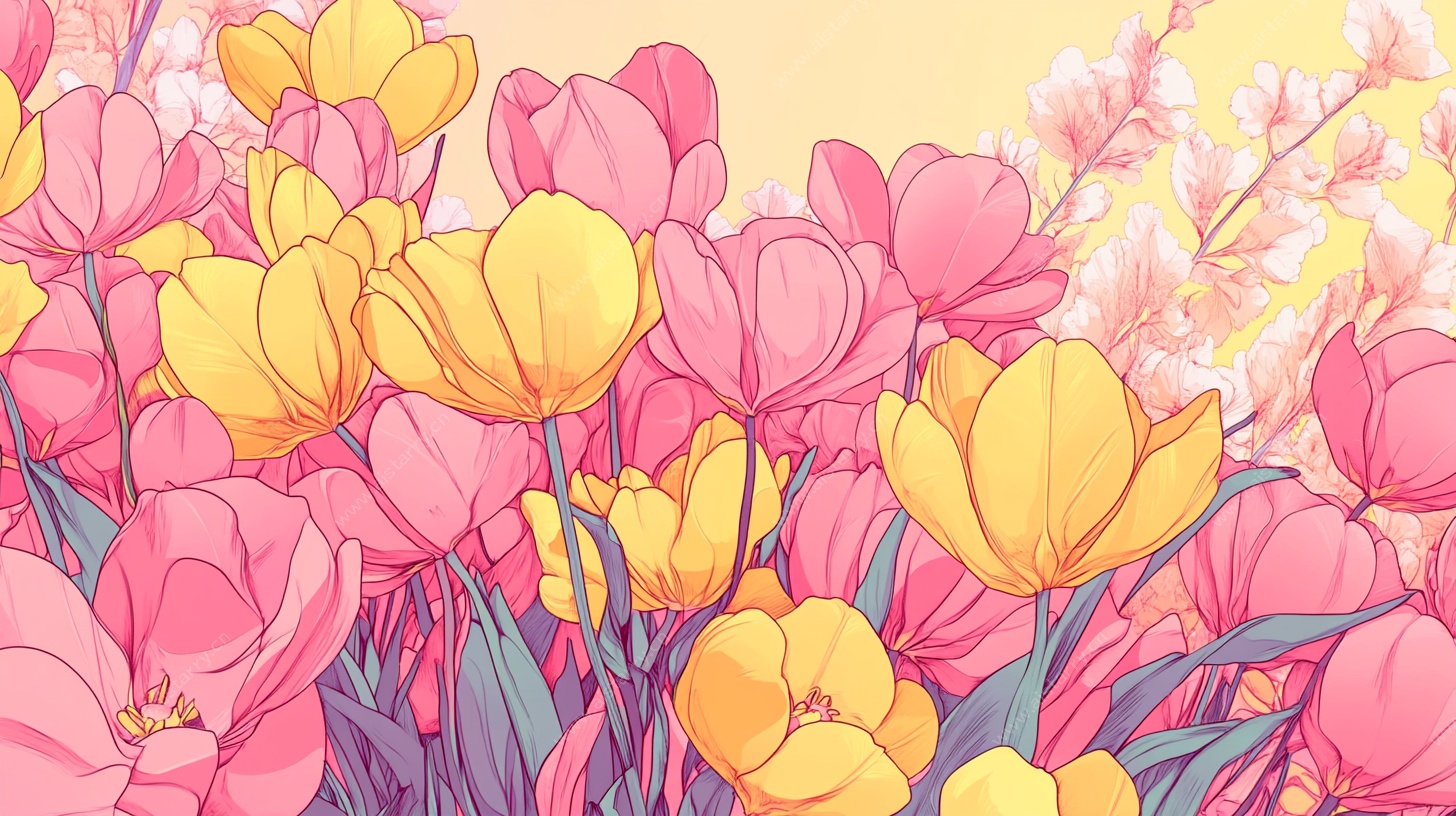 春日郁金香花卉插画