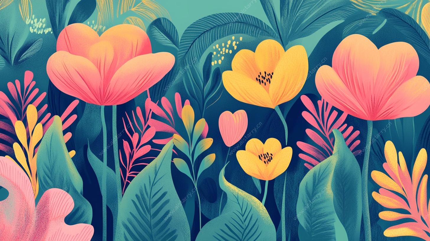 梦幻热带花卉插画