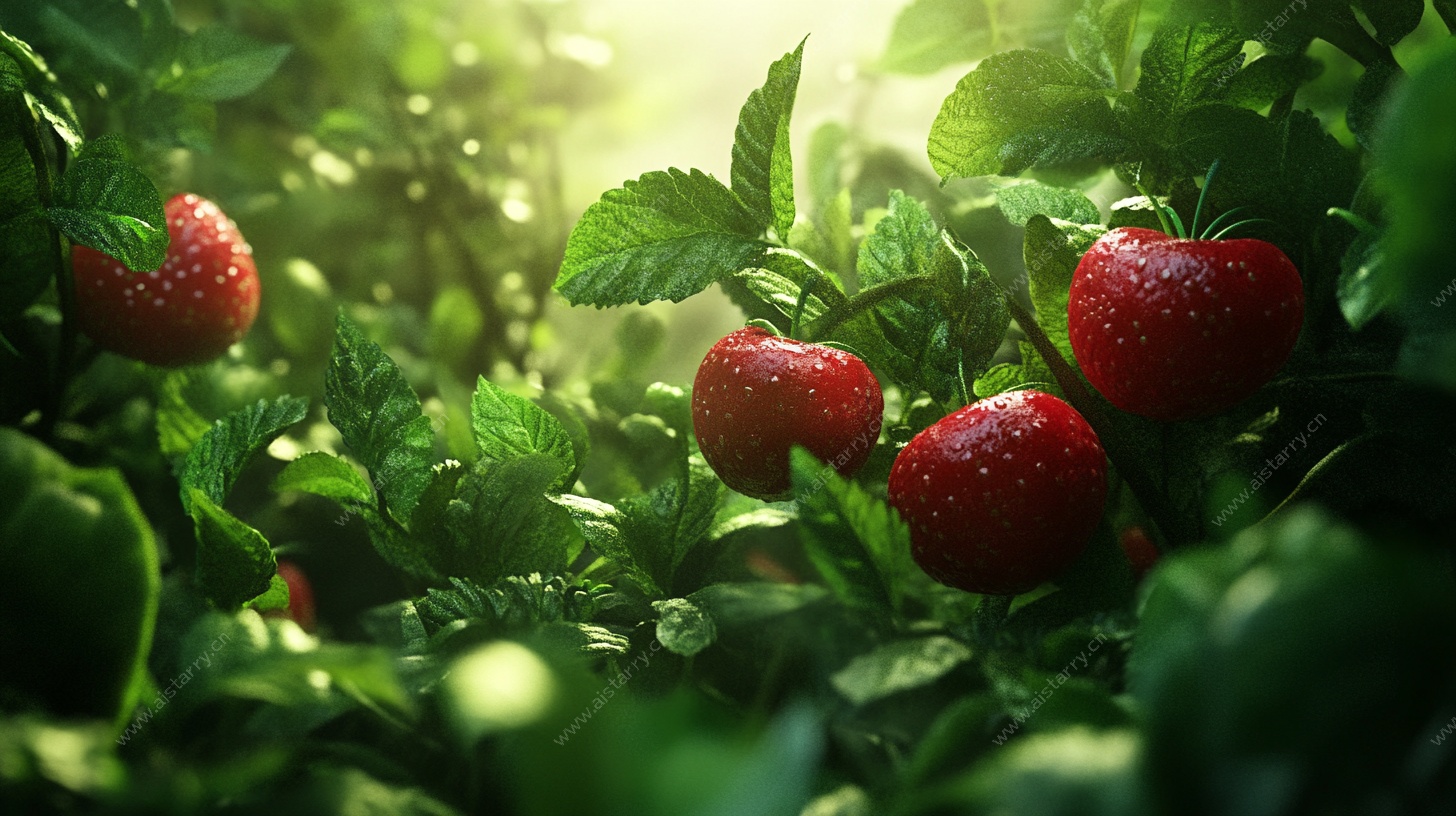 阳光下的鲜嫩草莓