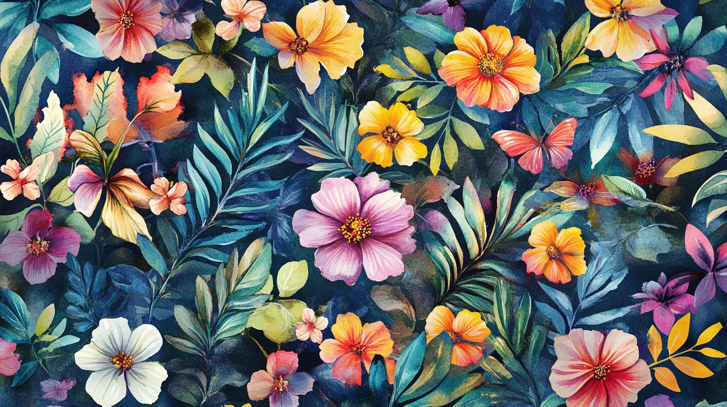 缤纷花卉水彩图案背景