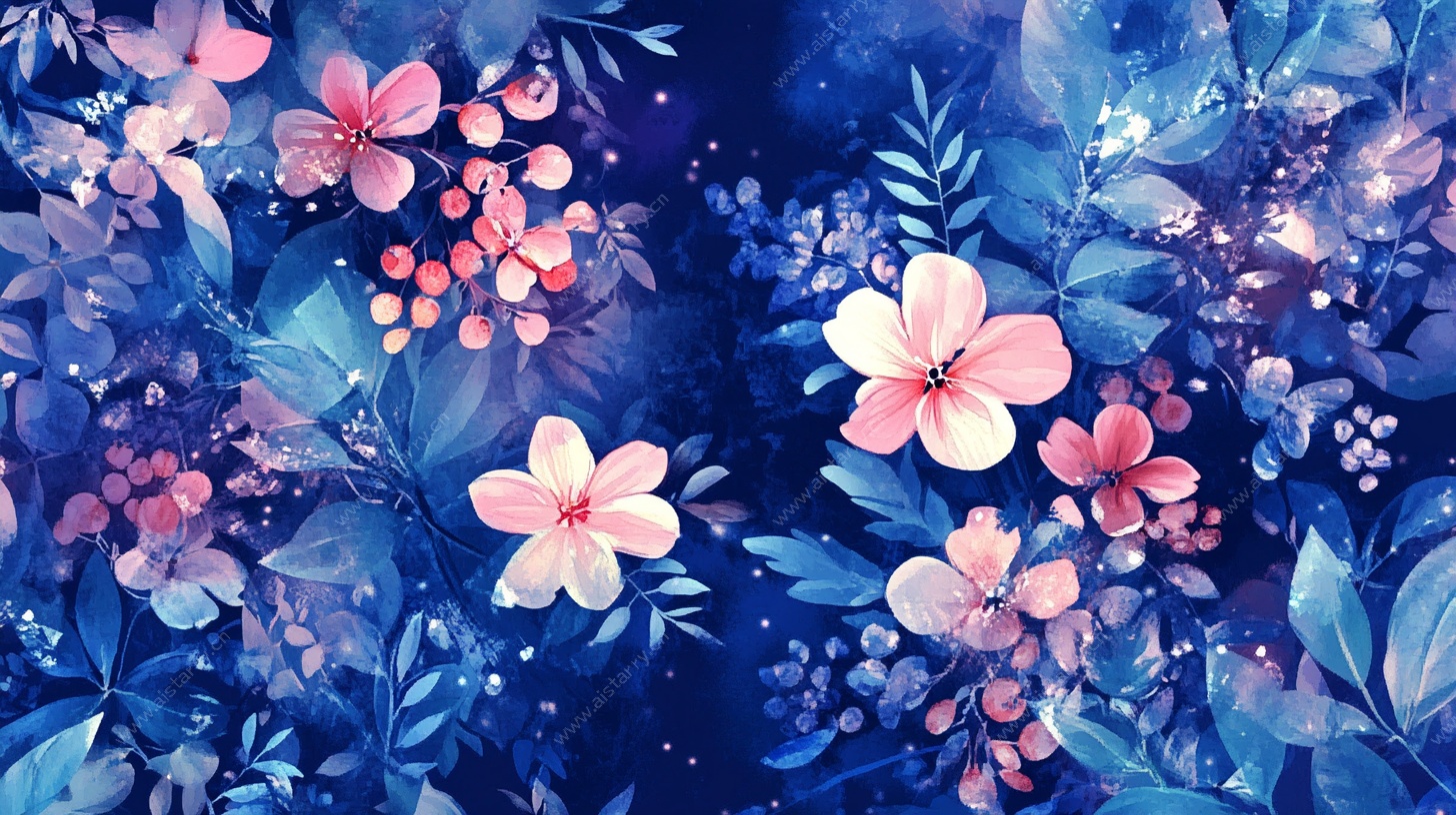 梦幻蓝粉花卉水彩背景图