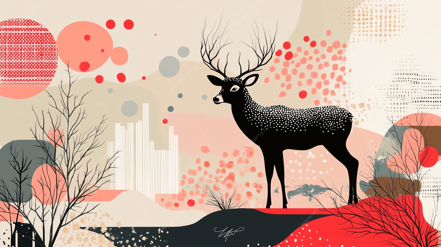 抽象风格麋鹿风景插画
