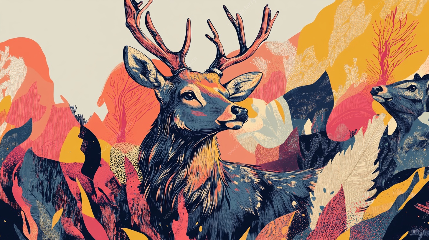 森林中的鹿与自然景观