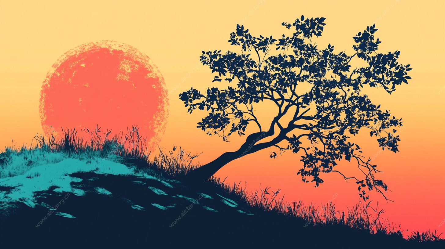 夕阳下的孤树风景