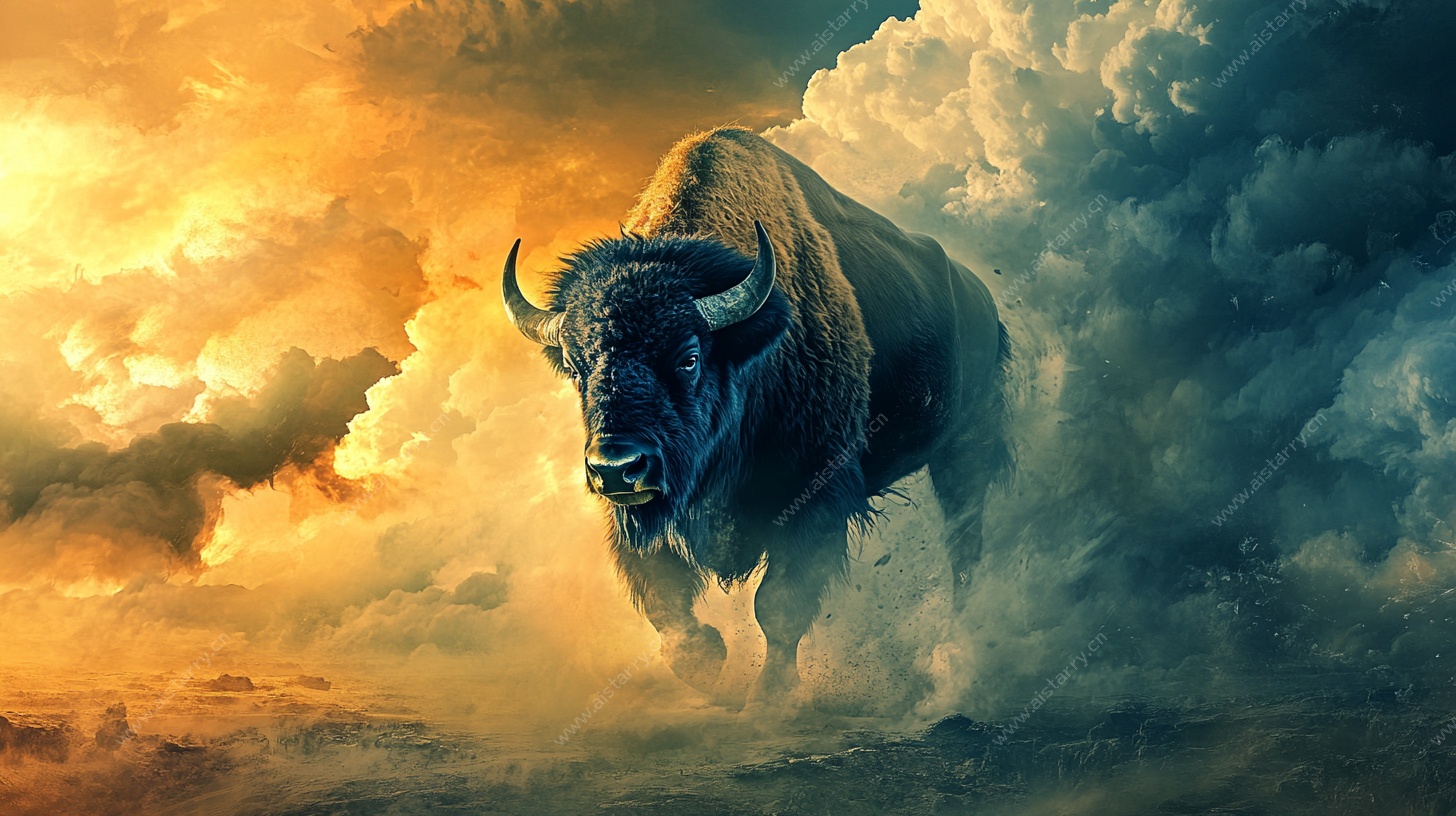 奔野牛与壮丽云海景观