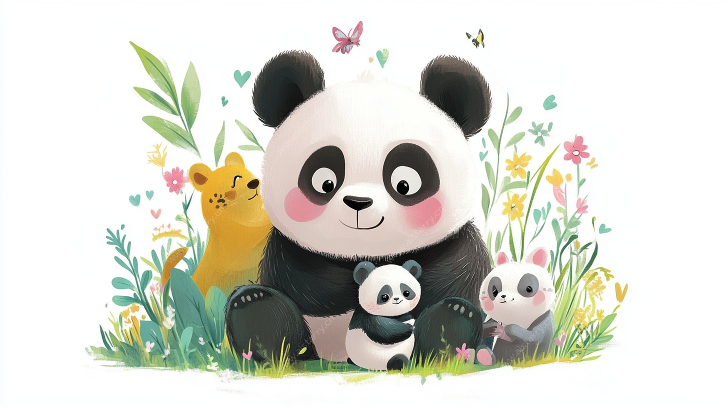 可爱熊猫一家的温馨场景