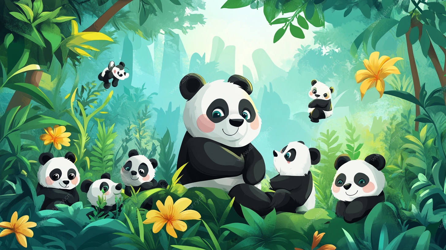熊猫家族的森林欢乐时光