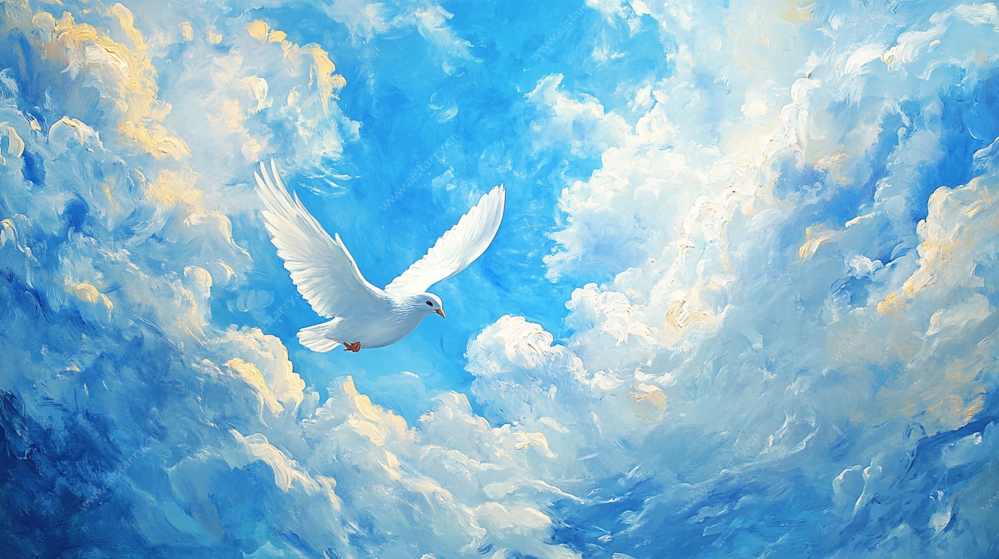 白鸽翱翔于梦幻云海间