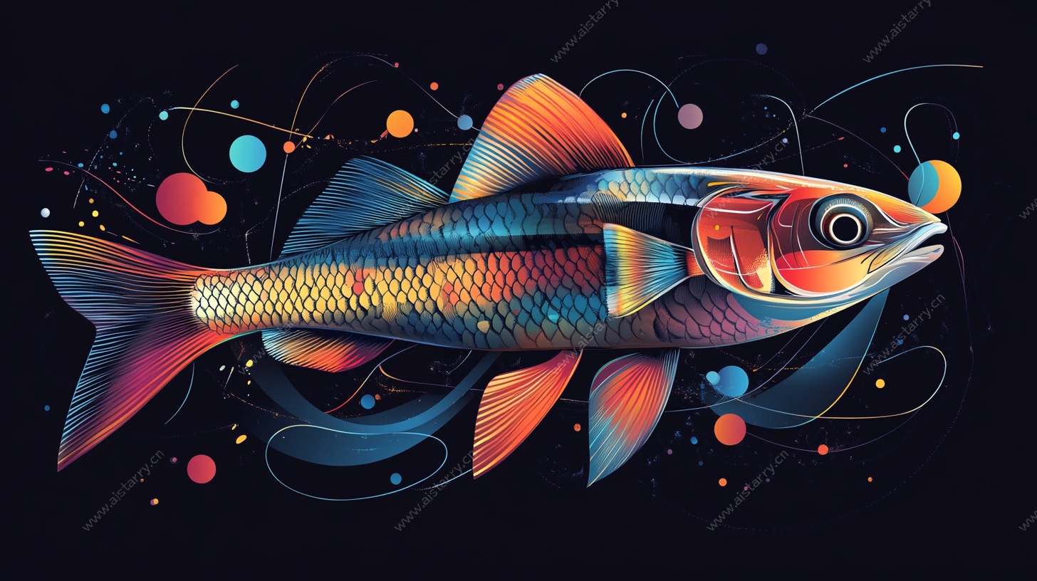 梦幻绚丽的彩色鱼插画