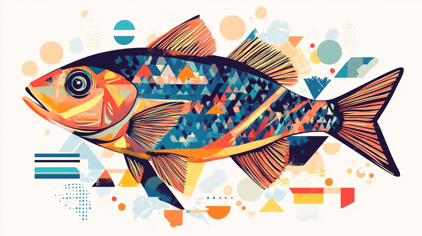 几何风格彩色鱼插画