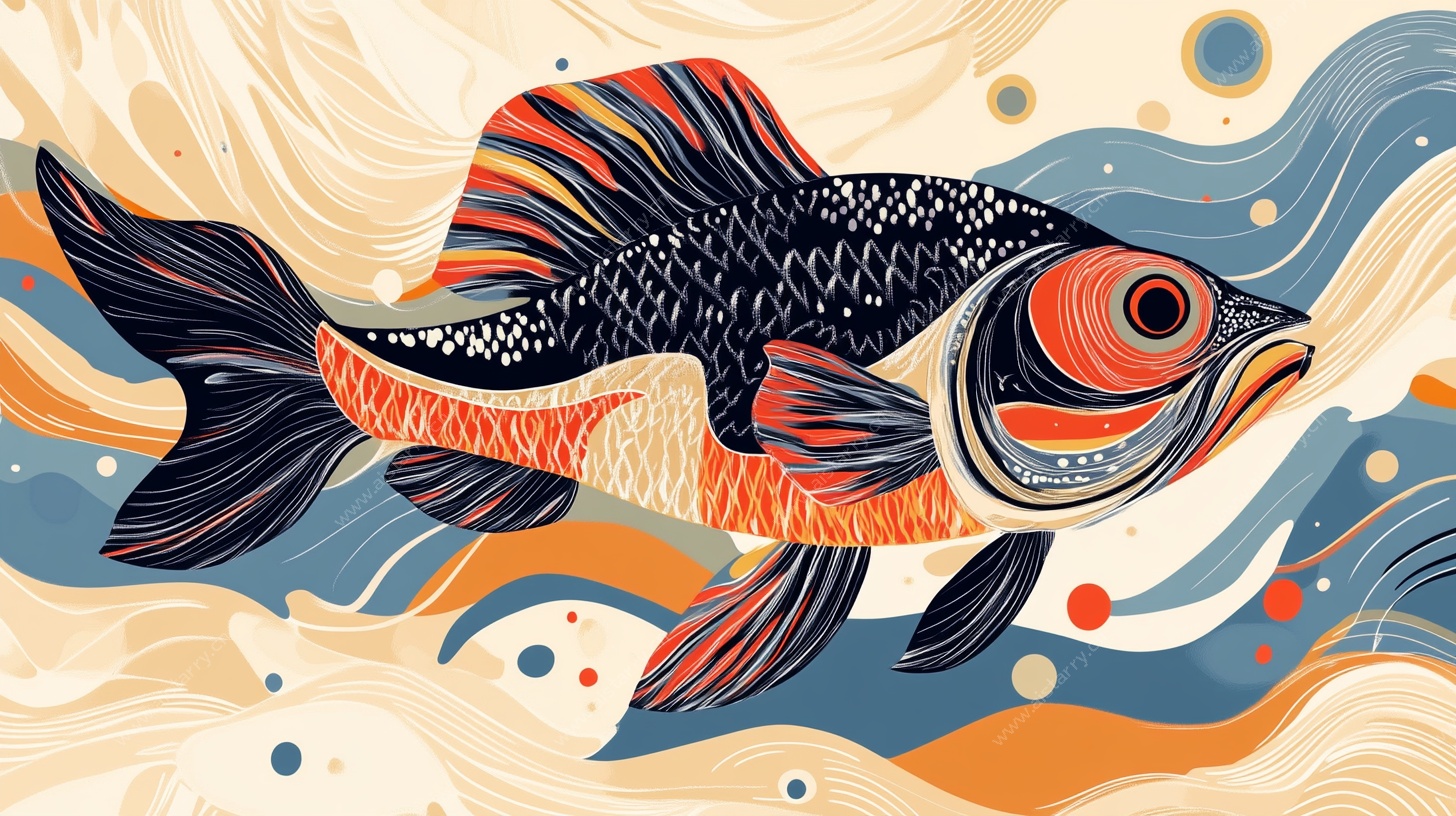 奇幻风格游动的斑斓金鱼