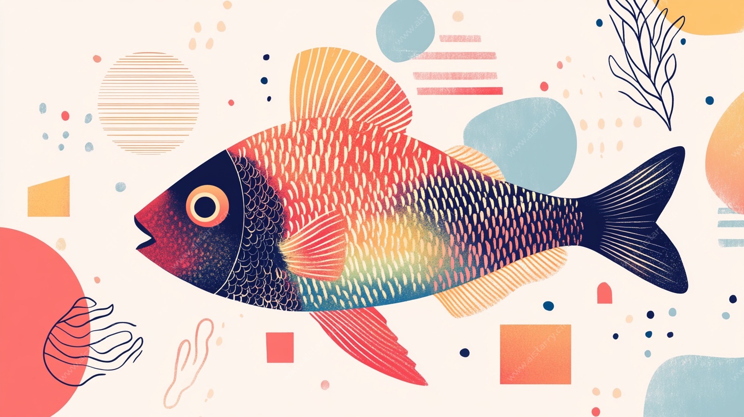 彩色插画鱼 梦幻海洋元素