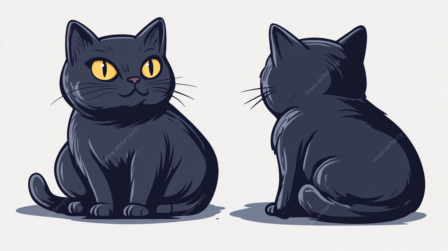 黑猫正背视角卡通形象图