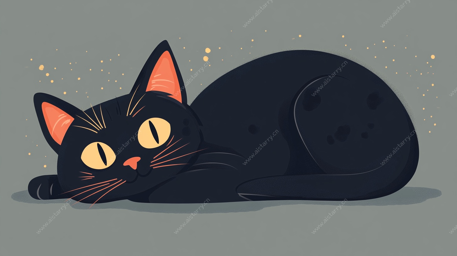 趴着的黑猫插画