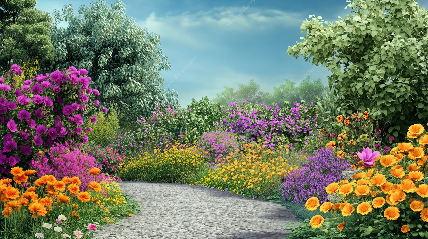 缤纷花卉小径的梦幻风光