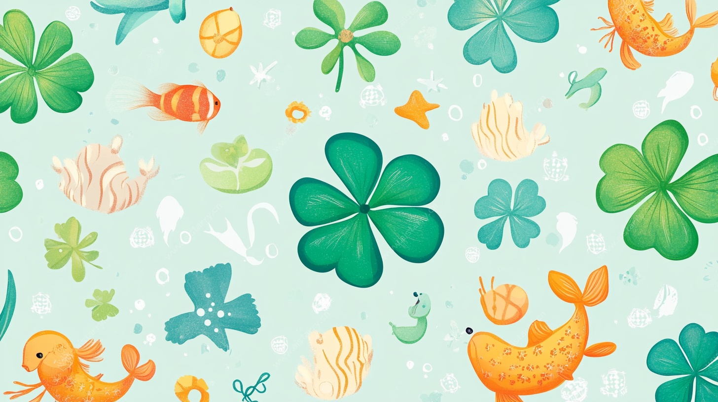 海洋四叶草卡通无缝图案