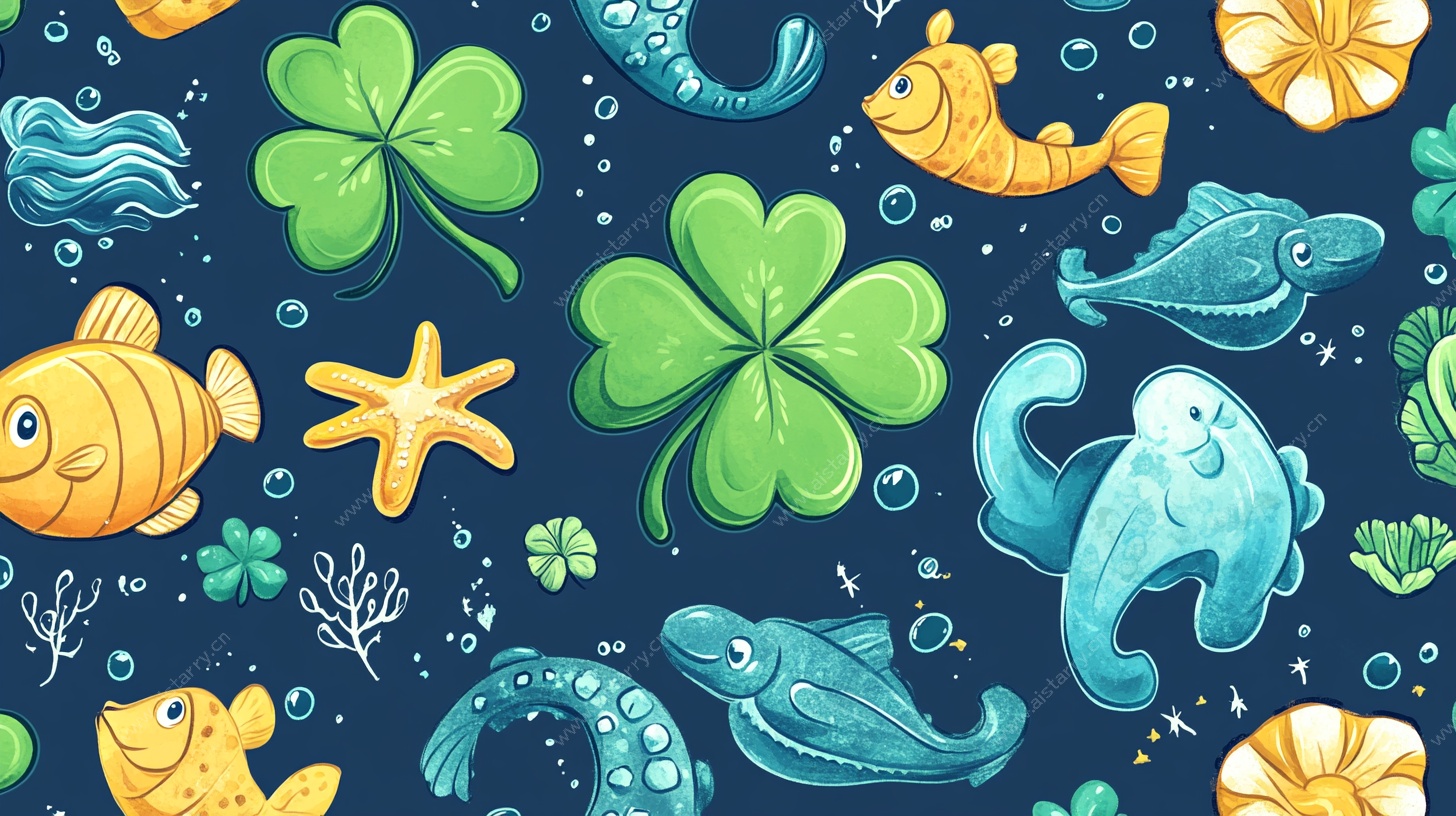 海洋生物与幸运三叶草图案