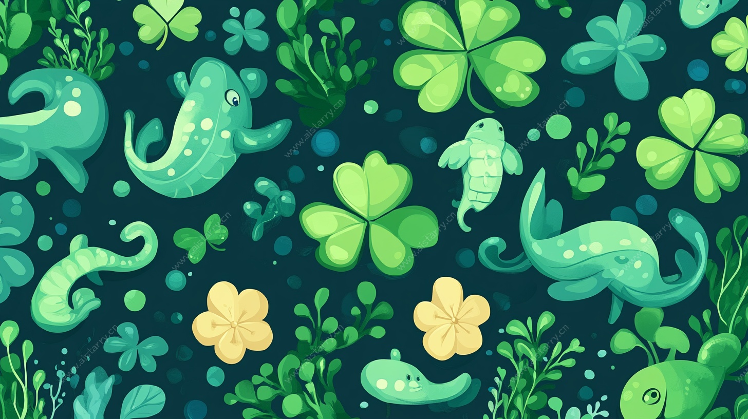 海洋生物与三叶草卡通图案