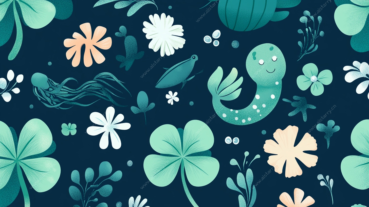 海洋植物动物无缝图案