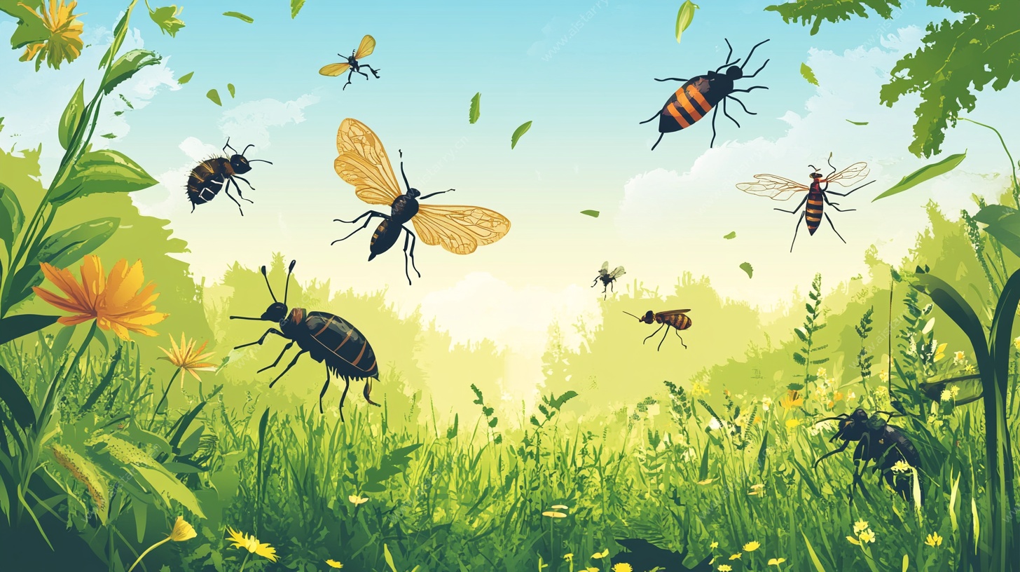 夏日草地飞舞的多彩昆虫